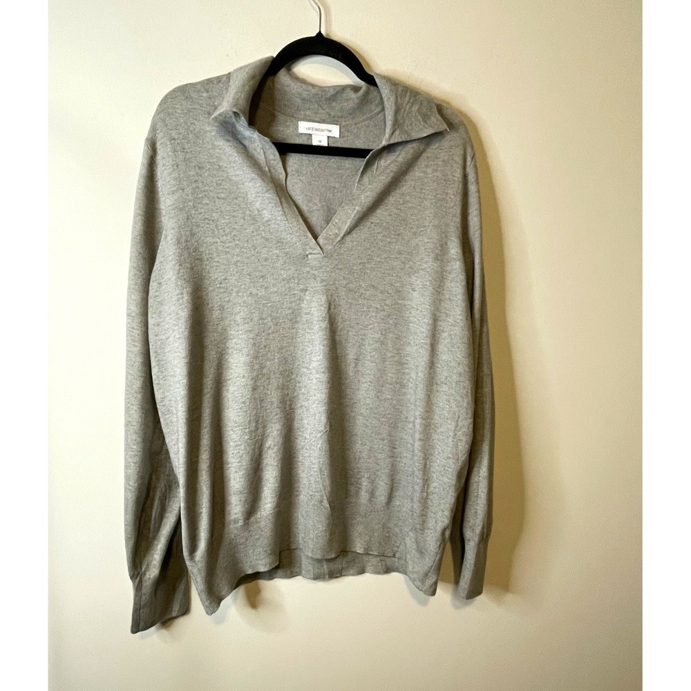 Liz Claiborne Sweater Womens 1X Gray Polo Collar V Neck Lightweight Knit Preppy